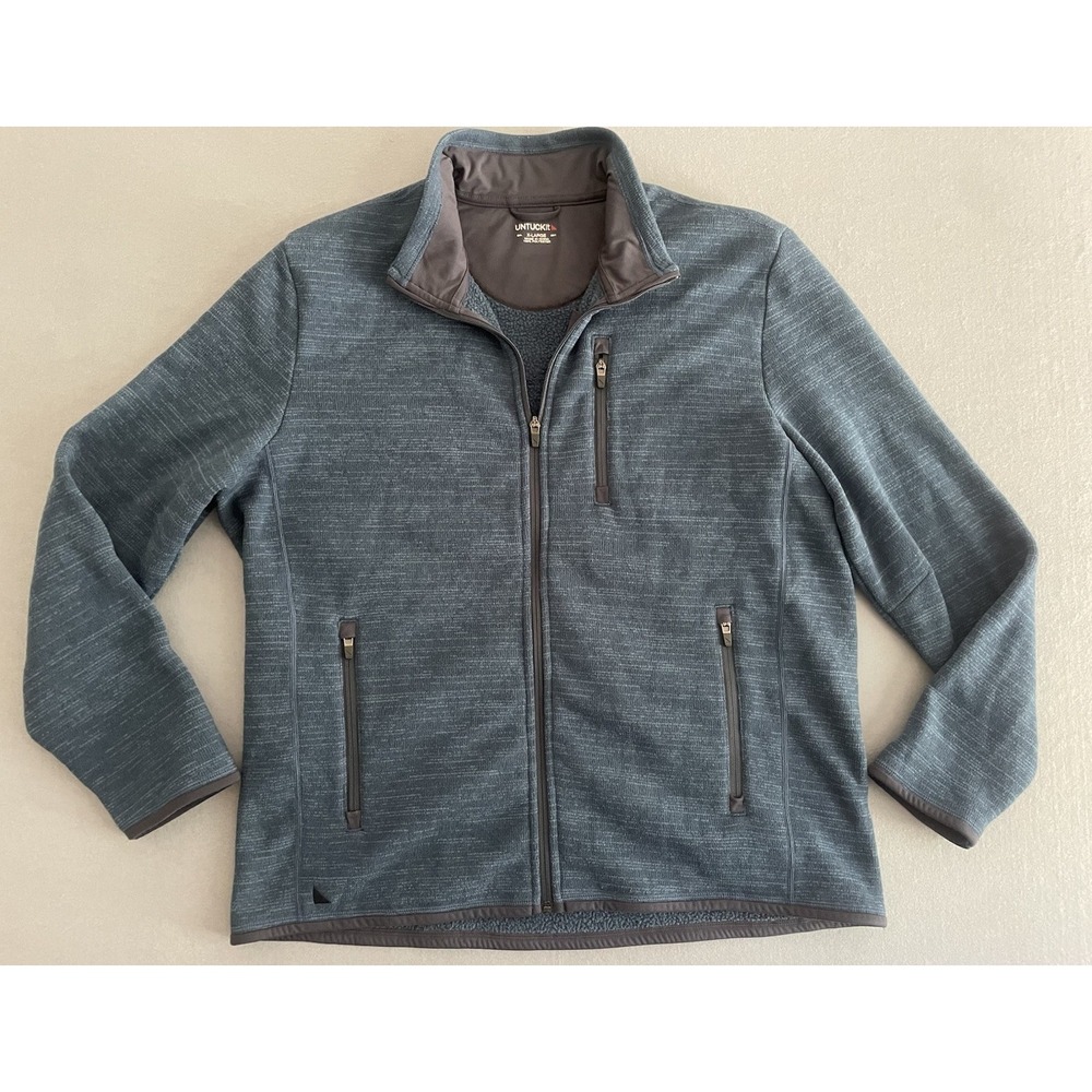 UNTUCKIT Men XL Fleece Full Zip Jacket Sweatshirt Dark Blue Outdoor Warm Comfort